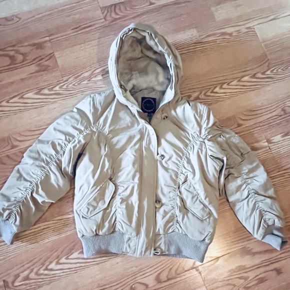 giacca Jackets & Blazers - Giacca Beige Puffy Jacket With Hood Size Medium Flleece Lined